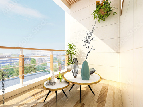 Beautiful outdoor balcony at home, sunny Fototapete