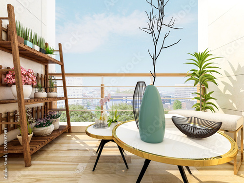 Beautiful outdoor balcony at home, sunny