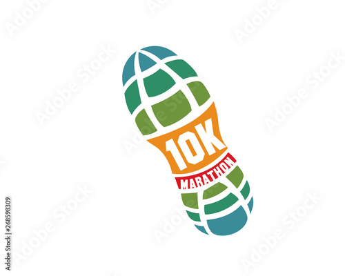 Modern 10K Marathon Running Competition Logo Badge Illustration In White Isolated Background