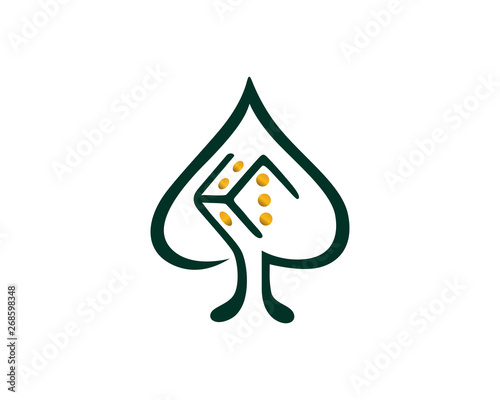 Modern Gambling Dice With Coin And Spade Symbol Logo Illustration In Isolated White Background