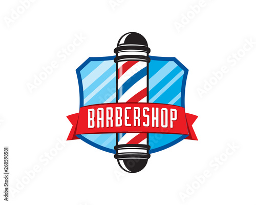 Vintage Barbershop Pole And Mirror Emblem Badge Logo Illustration In Isolated White Background