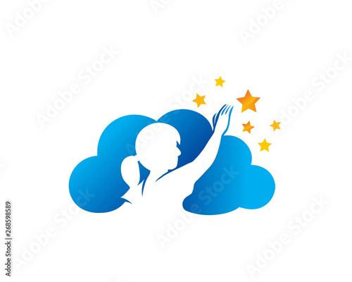 Children Reaching Star Education Logo in Isolated Background