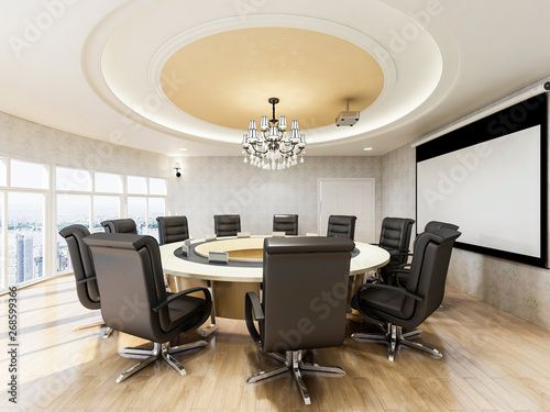 Modern company round table meeting, 3D design rendering