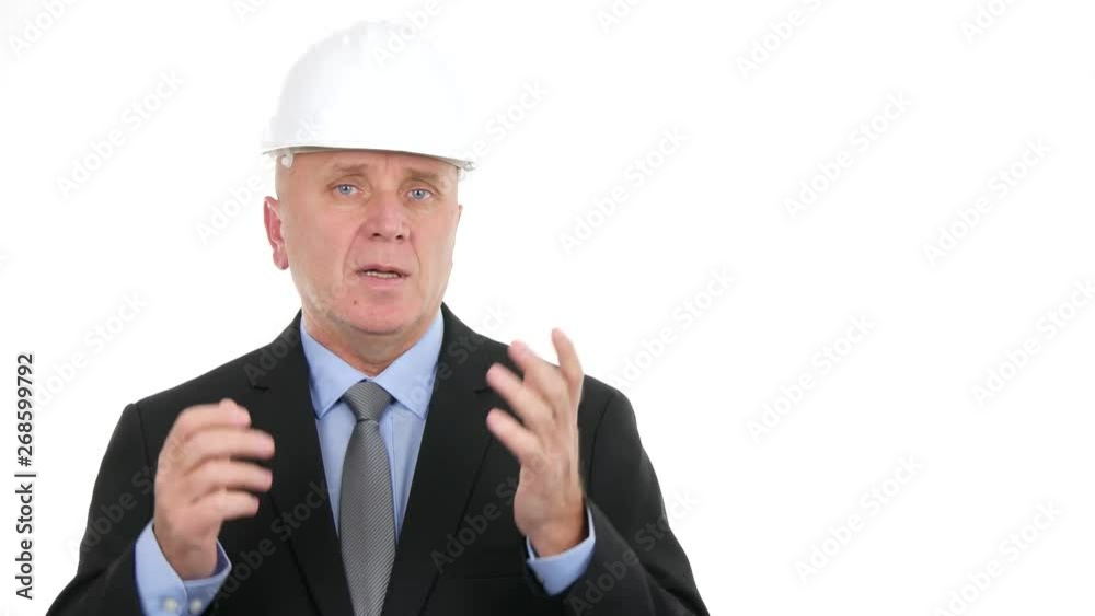 Confident Engineer Interview Gesticulate and Talk About Construction Business Confident Engineer Interview Gesticulate and Talk About Construction Business