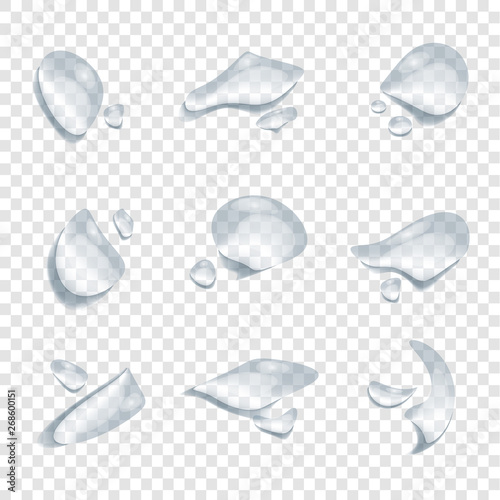 Free form shape of water drops vector on transparency background, Glass bubble drop condensation surface, element design clean crystal drop splash