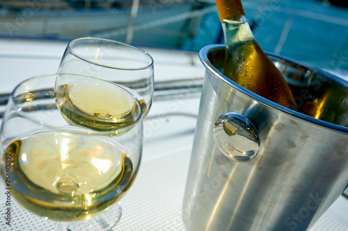 white wine on the yacht