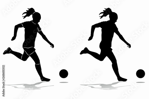 silhouette of woman soccer player, vector draw