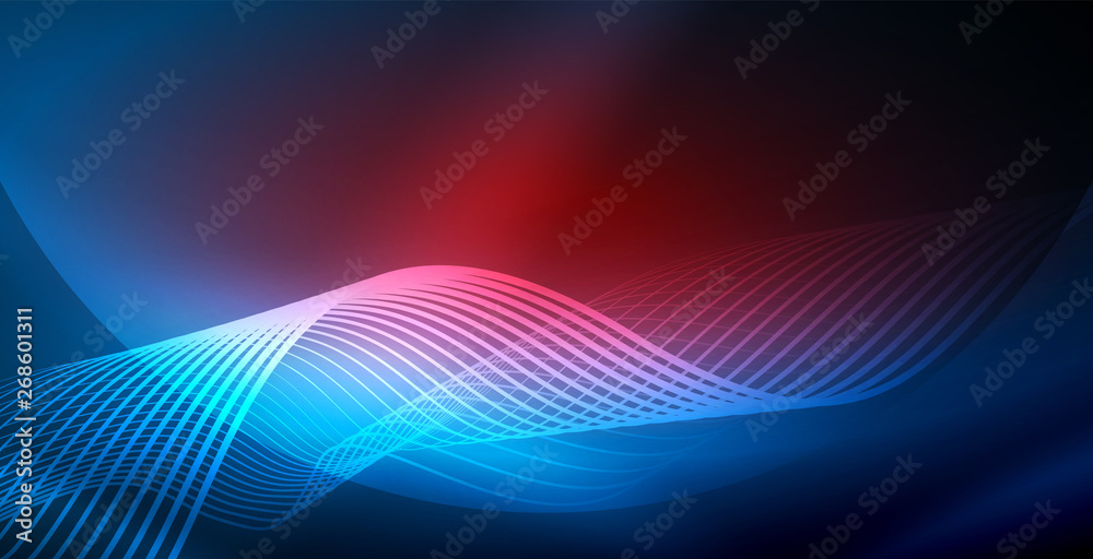 Glowing abstract wave on dark, shiny motion, magic space light. Vector techno abstract background Glowing abstract wave on dark, shiny motion, magic space light. Vector techno abstract background