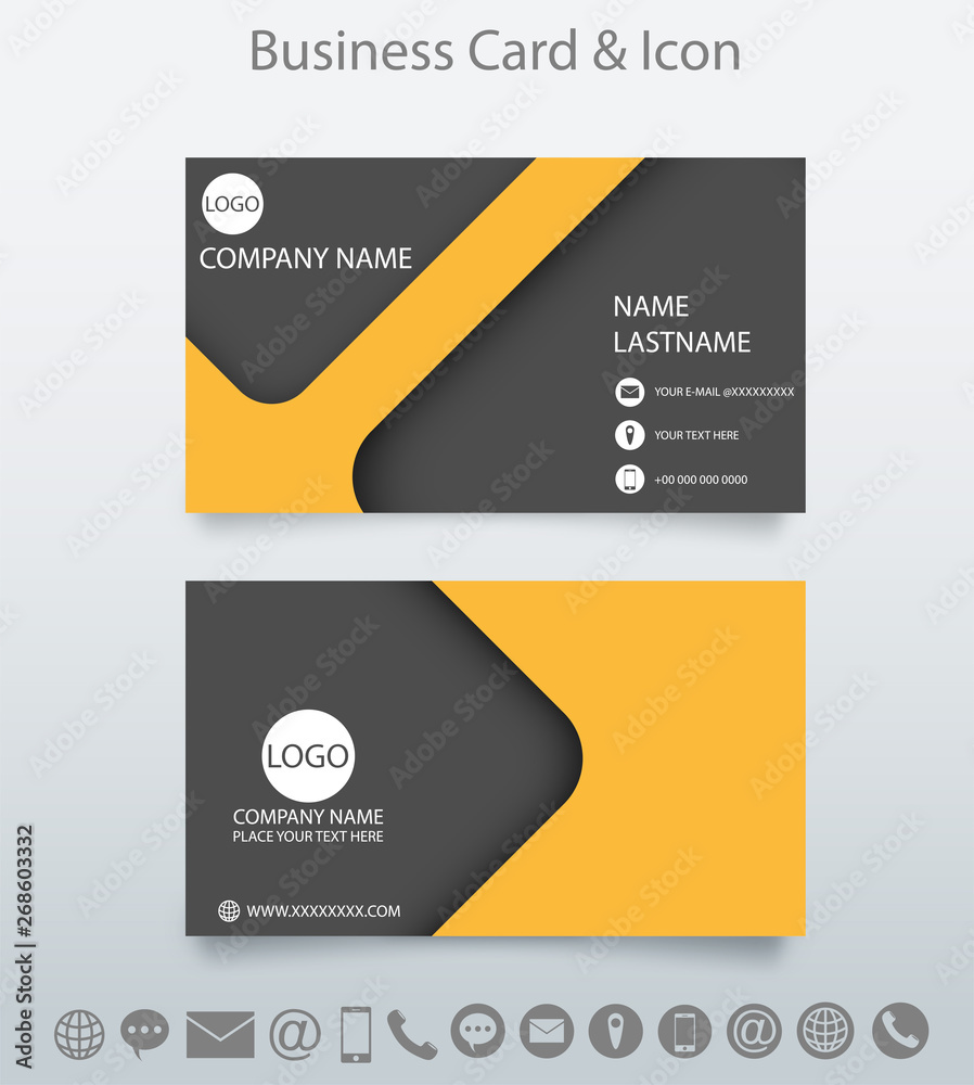 Modern creative business card template and icon. Design with yellow -black geometric overlap . Vector. Modern creative business card template and icon. Design with yellow -black geometric overlap . Vector.