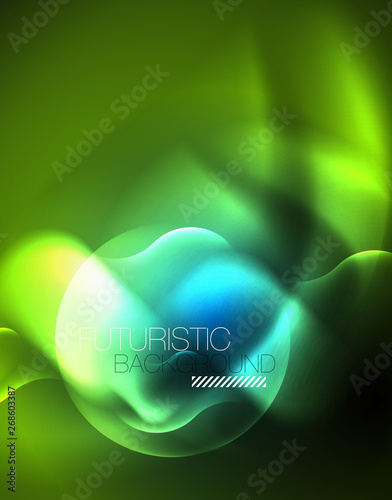 Neon glowing wave lines, blue hi-tech futuristic abstract background template