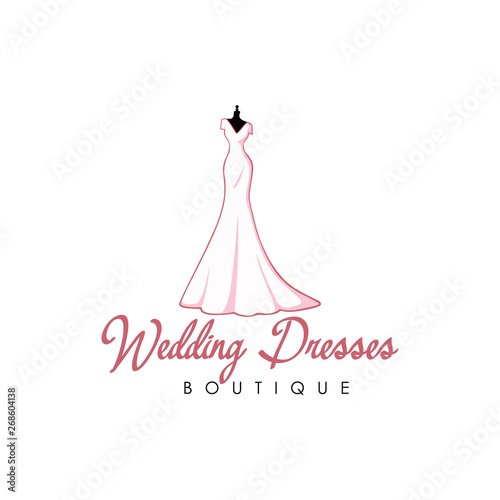 Beautiful Pink Bridal Boutique Logo, Icon, Sign, Mannequin, Fashion, Beautiful Bride, Vector Design