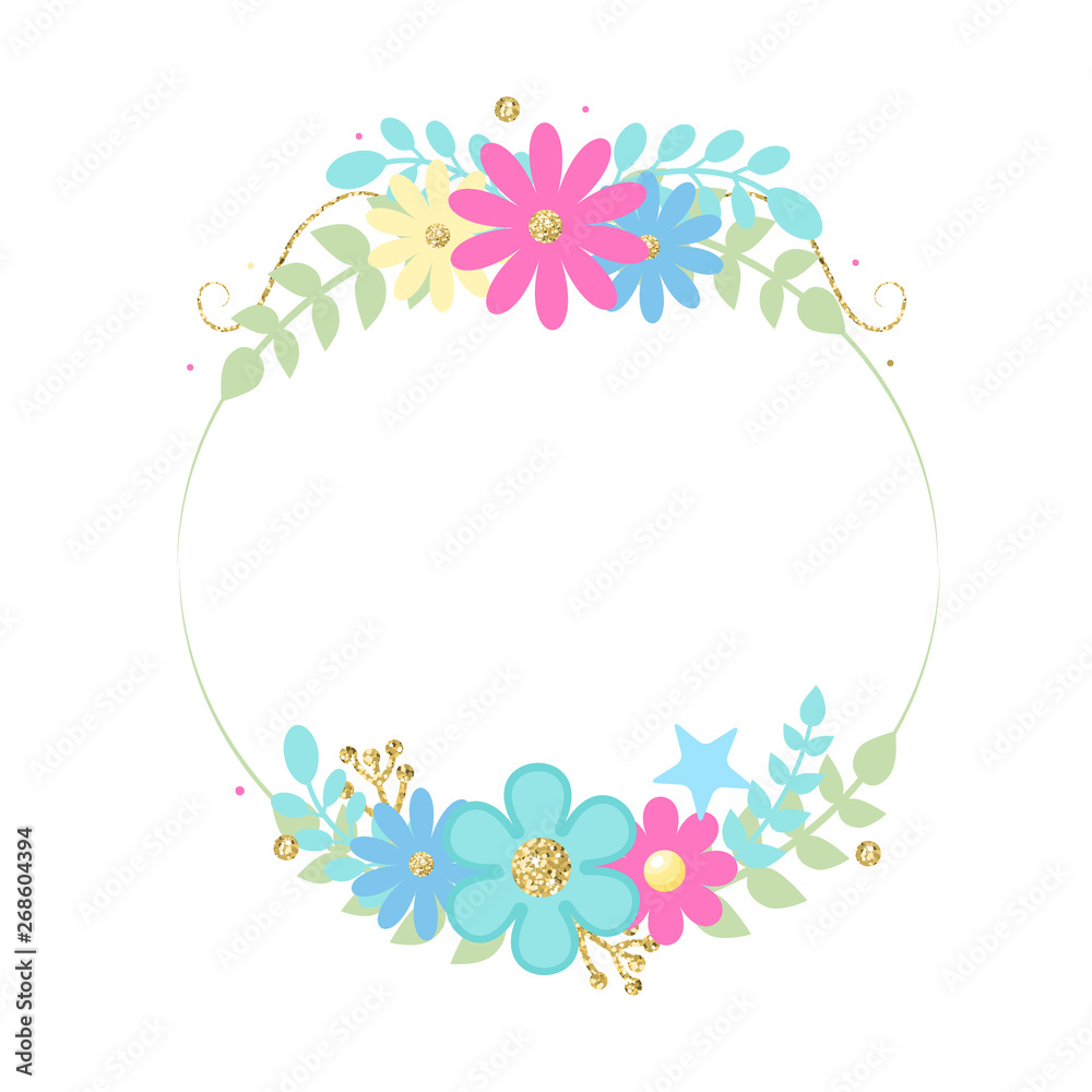 Frame of flowers and leaves. with glitter Vector illustration. Frame of flowers and leaves. with glitter Vector illustration.