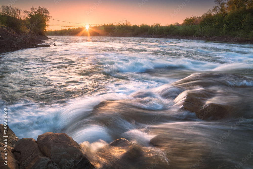 Sunrise on a mountain river Prut Sunrise on a mountain river Prut