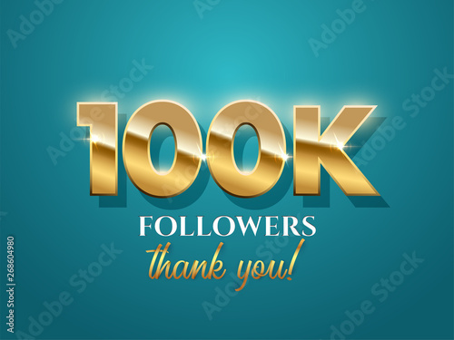 100000 followers celebration vector banner with text on azure background