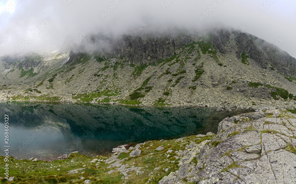 Rainy weather at Batizovske pleso (lake) in High Tatra Mountains, Slovakia