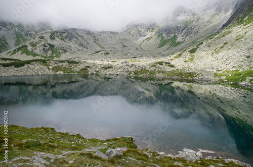 Rainy weather at Batizovske pleso (lake) in High Tatra Mountains, Slovakia