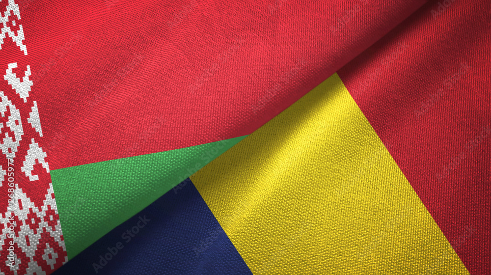 Belarus and Chad two flags textile cloth, fabric texture 