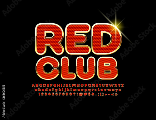Vector elite emblem Red Club. Premium style Font. Luxury set of Alphabet Letters and Numbers