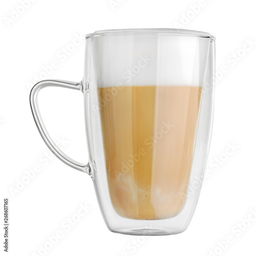 Double wall mug with latte coffee isolated