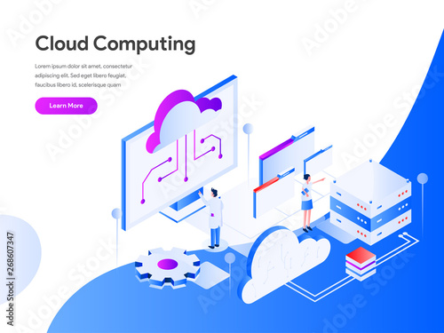Cloud Computing Isometric Illustration Concept. Modern flat design concept of web page design for website and mobile website.Vector illustration EPS 10