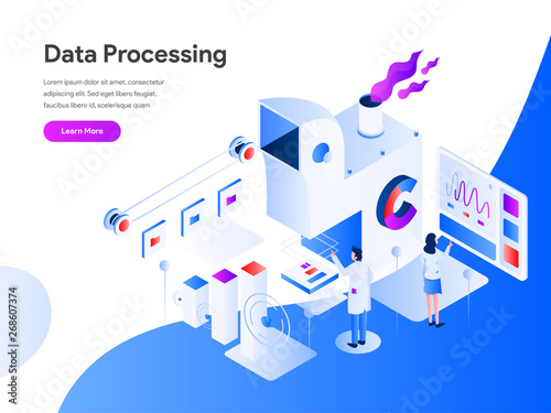 Data Processing Isometric Illustration Concept. Modern flat design concept of web page design for website and mobile website.Vector illustration EPS 10