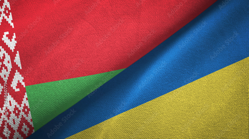 Belarus and Ukraine two flags textile cloth, fabric texture