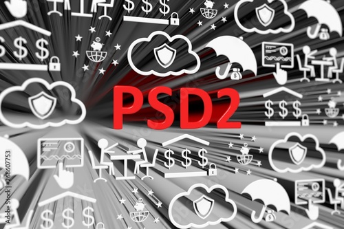 PSD2 concept blurred background 3d render illustration