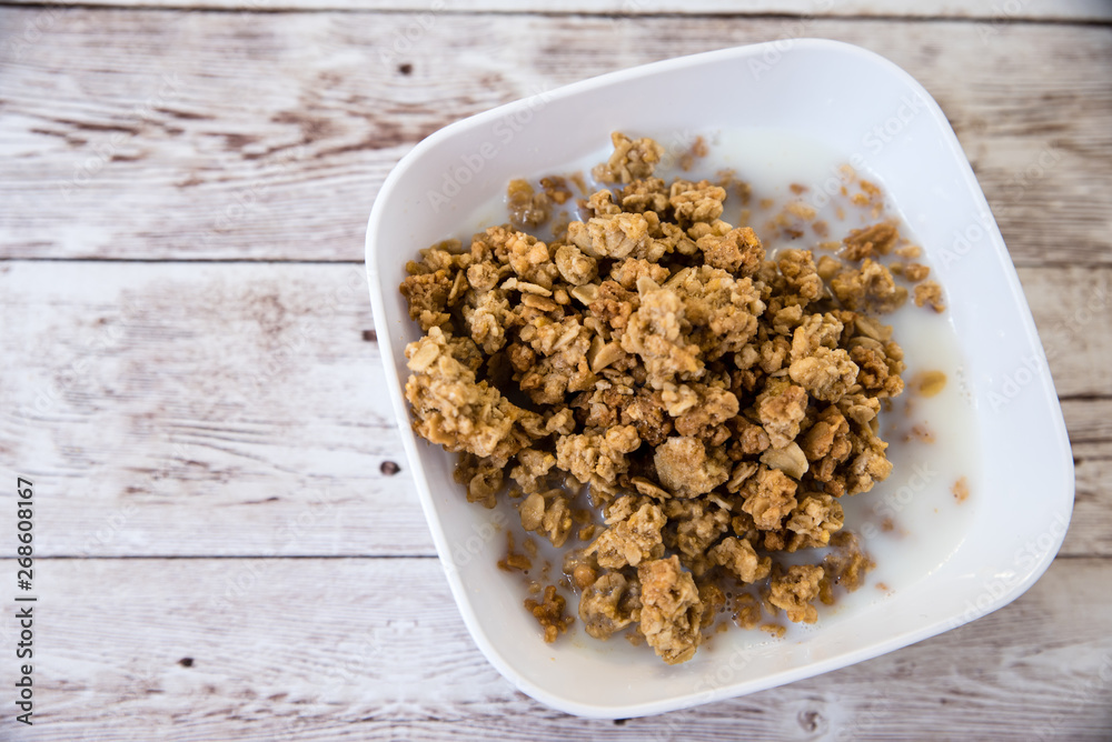 healthy breakfast. bowl with cereals on wooden background with copy space healthy breakfast. bowl with cereals on wooden background with copy space