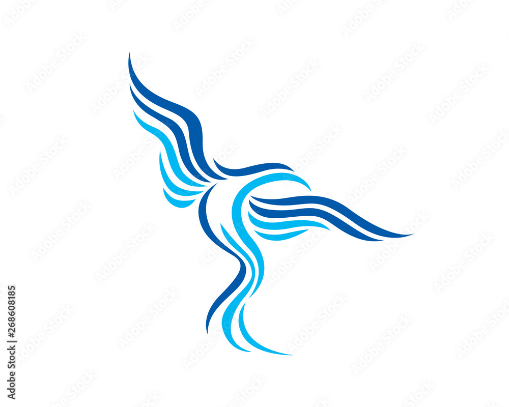 Fototapeta premium Modern Flaming Blue Phoenix Bird Logo in Isolated White Background
