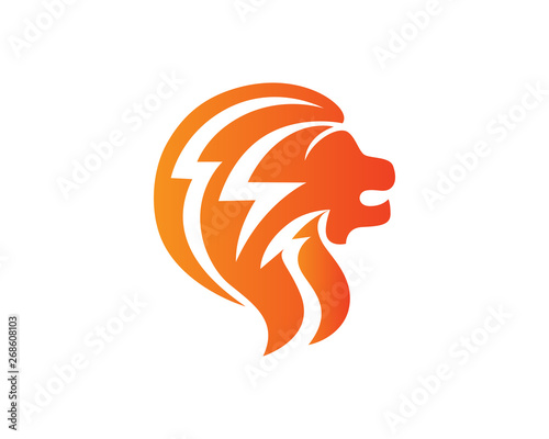 Modern Lion Head And Bolt Logo Illustration In Isolated White Background