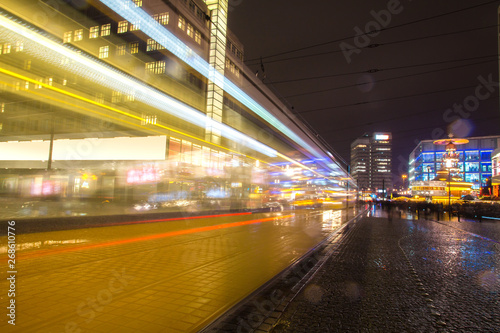 alexanderplatz city night traffic lights berlin in the rain