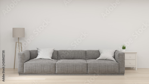 modern room with sofa and cabinet in empty room interior background home designs 3d rendering ,shelves and books in front of wall empty wall objects home decoration