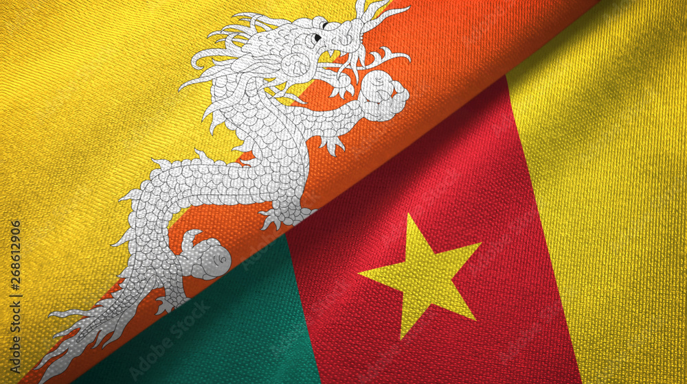 Bhutan and Cameroon two flags textile cloth, fabric texture Bhutan and Cameroon two flags textile cloth, fabric texture