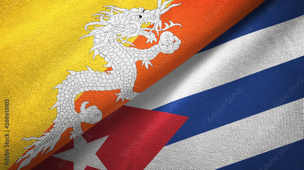 Bhutan and Cuba two flags textile cloth, fabric texture Bhutan and Cuba two flags textile cloth, fabric texture