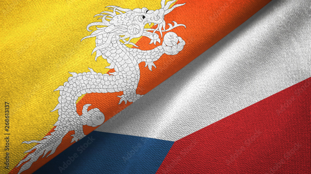 Bhutan and Czech Republic two flags textile cloth, fabric texture Bhutan and Czech Republic two flags textile cloth, fabric texture