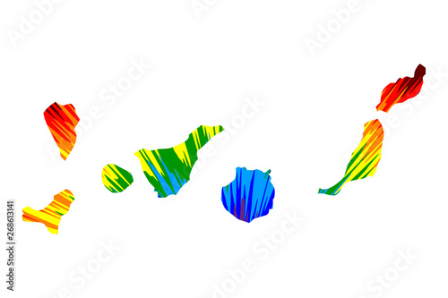 Obraz na płótnie Canary Islands - map is designed rainbow abstract colorful pattern, Islas Canari