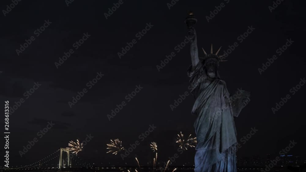 Statue of Liberty at night with fireworks. Statue of Liberty at night with fireworks.