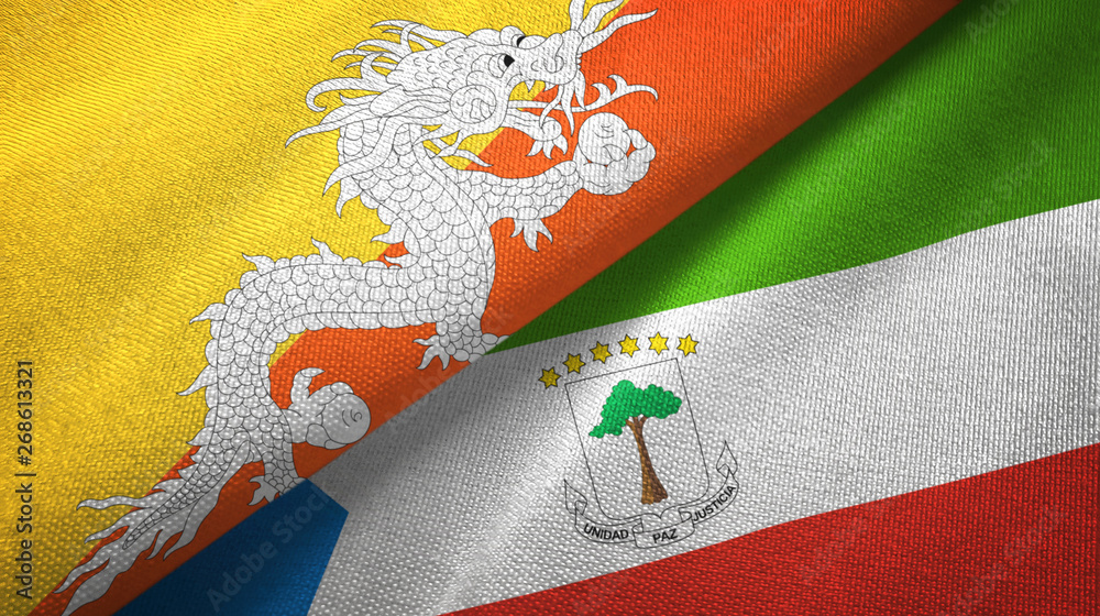 Bhutan and Equatorial Guinea two flags textile cloth, fabric texture Bhutan and Equatorial Guinea two flags textile cloth, fabric texture