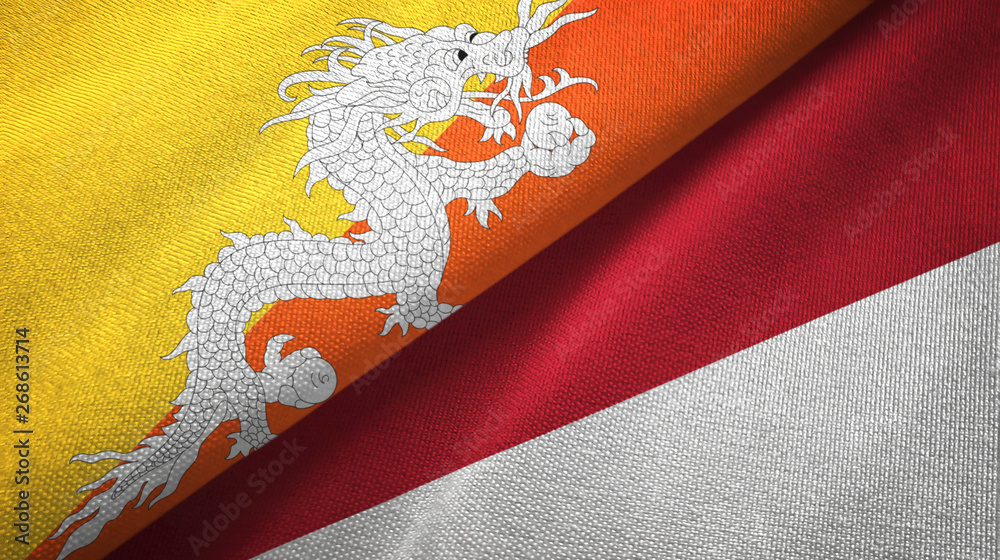 Bhutan and Indonesia two flags textile cloth, fabric texture Bhutan and Indonesia two flags textile cloth, fabric texture