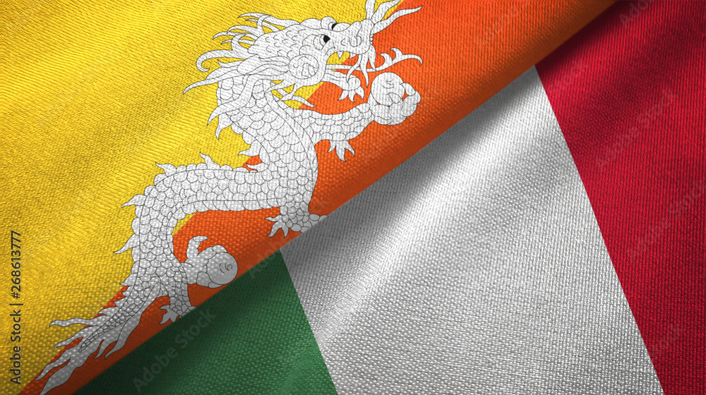 Bhutan and Italy two flags textile cloth, fabric texture Bhutan and Italy two flags textile cloth, fabric texture