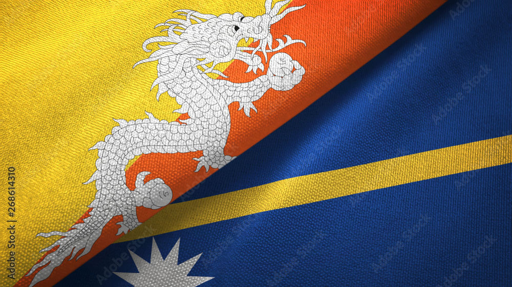 Bhutan and Nauru two flags textile cloth, fabric texture Bhutan and Nauru two flags textile cloth, fabric texture