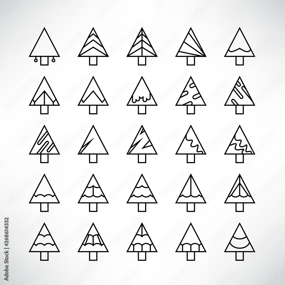 Christmas tree icons, line Christmas tree icons, line