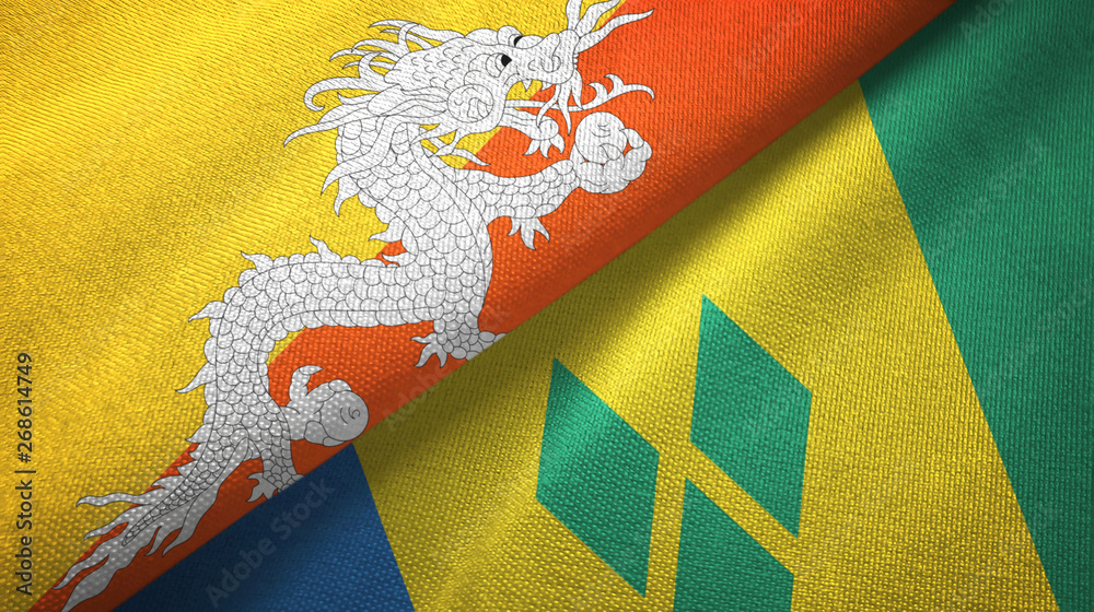 Bhutan and Saint Vincent and the Grenadines two flags textile cloth Bhutan and Saint Vincent and the Grenadines two flags textile cloth