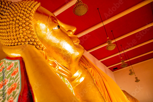 Golden Buddha Statue , Wat Maha Phruttharam is ancient temples built since the Ayutthaya period at Khwaeng Maha Phruttharam, Khet Bang Rak, Bangkok Thailand on May 10,2019. photo