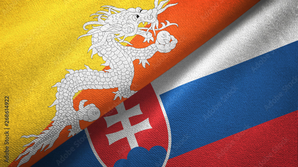 Bhutan and Slovakia two flags textile cloth, fabric texture Bhutan and Slovakia two flags textile cloth, fabric texture