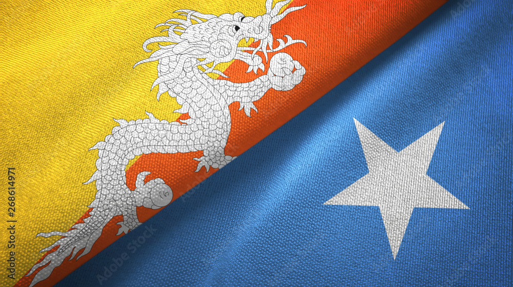 Bhutan and Somalia two flags textile cloth, fabric texture Bhutan and Somalia two flags textile cloth, fabric texture