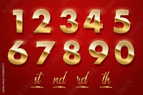 Birthday golden numbers and ending of the words isolated on red background. Vector design elements.