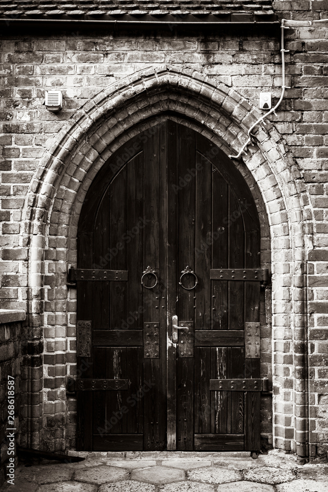 Door in retro style, black and white photography