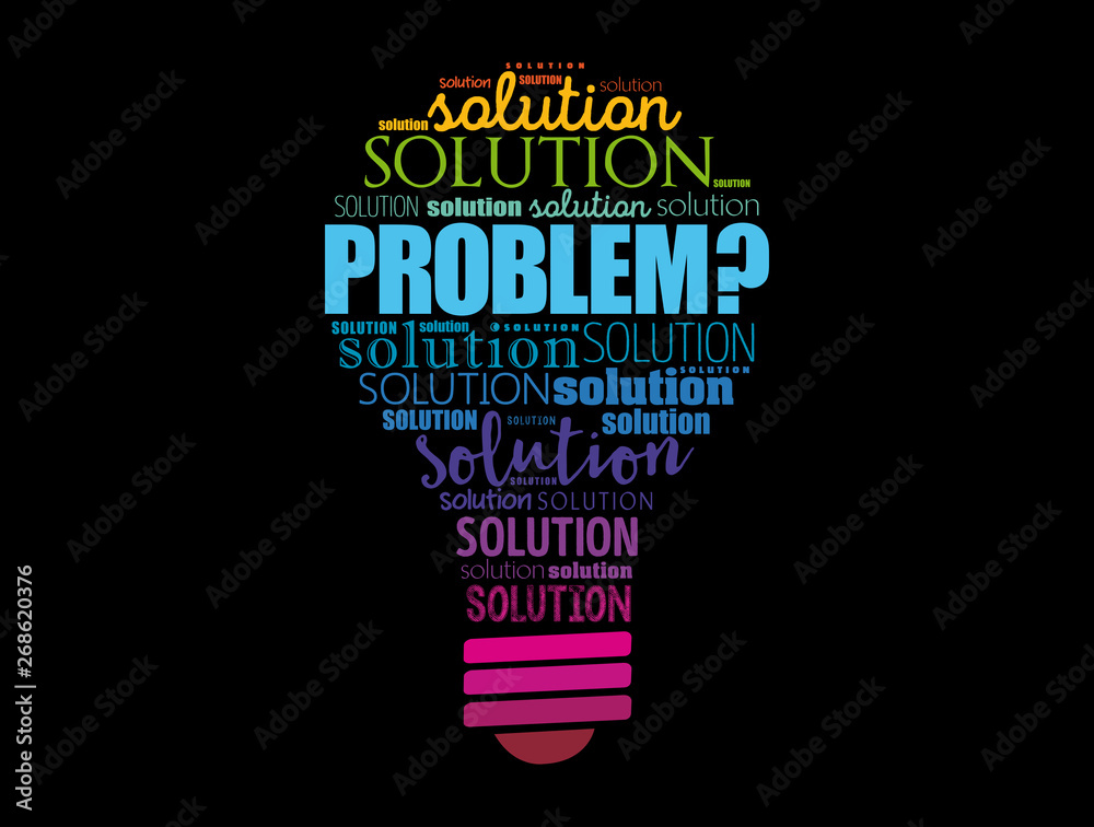 Problem and solution light bulb word cloud collage, business concept background Problem and solution light bulb word cloud collage, business concept background