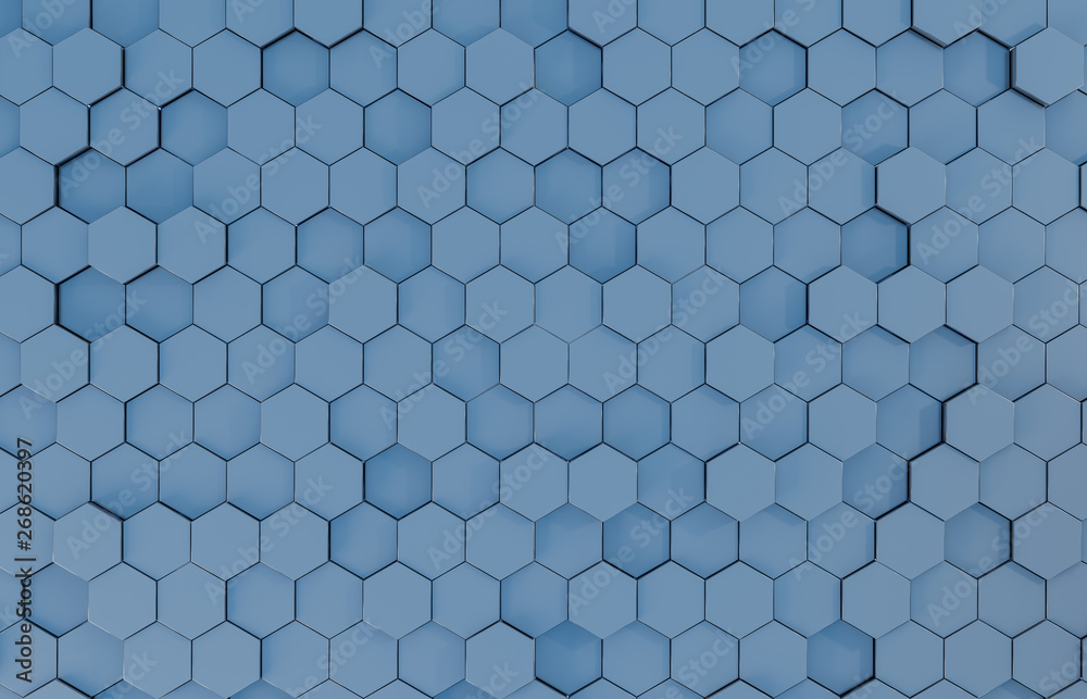 Fototapeta Black blue hexagons background pattern 3D rendering
